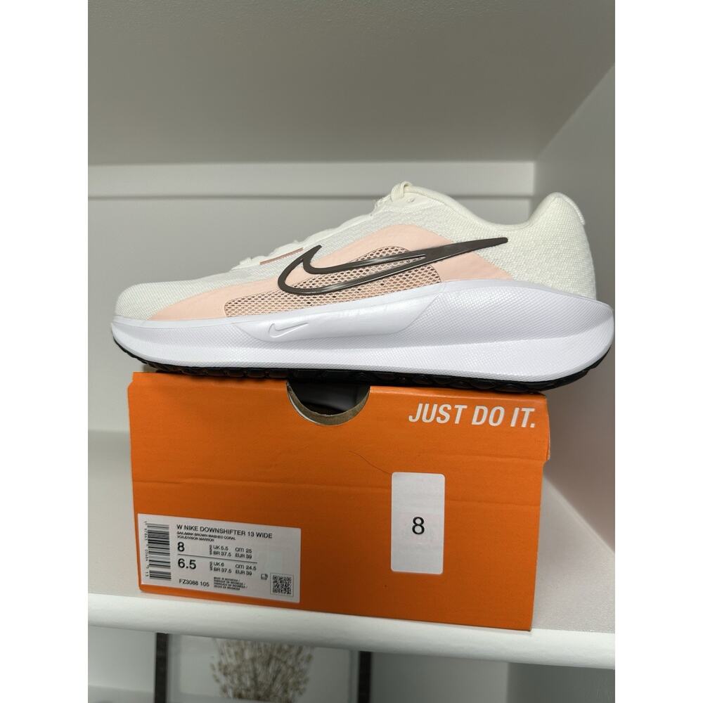 Nike Downshifter 13 Wide Women's Running Shoes Sail Mink Brown Coral Size 8